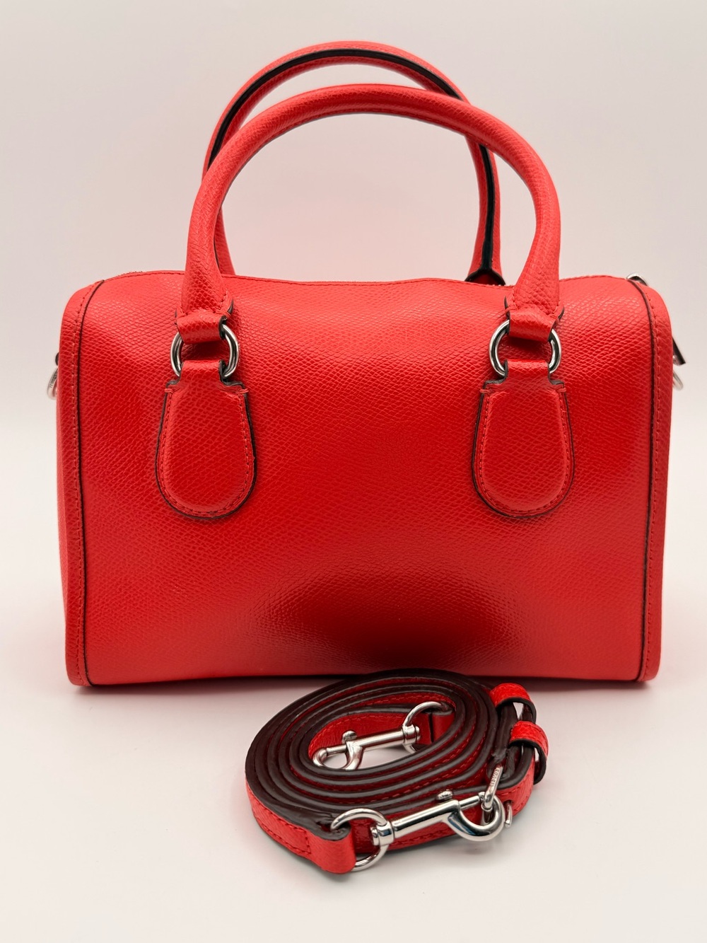 COACH Mini Bennett Satchel Coral Crossgrain Leather Bag Crossbody Purse - Picture 2 of 10